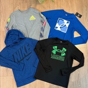 ((4 PIECE)) BOYS LONG SLEEVE TEE BUNDLE SIZE LARGE UA NIKE ADIDAS